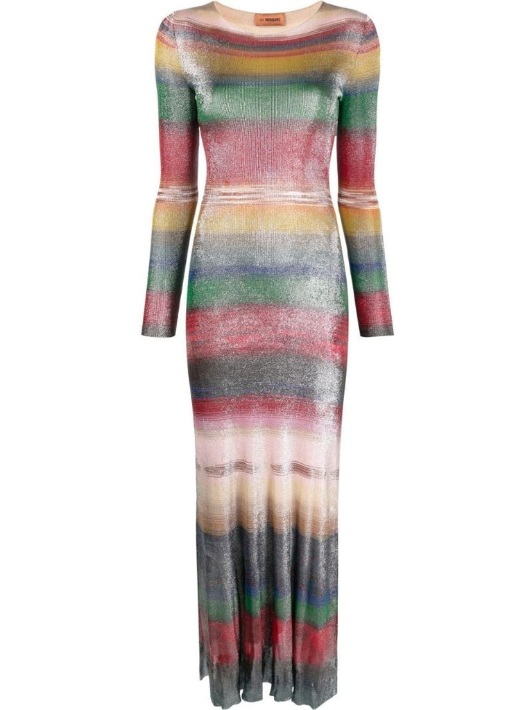 Red Striped Long-sleeve Midi Dress