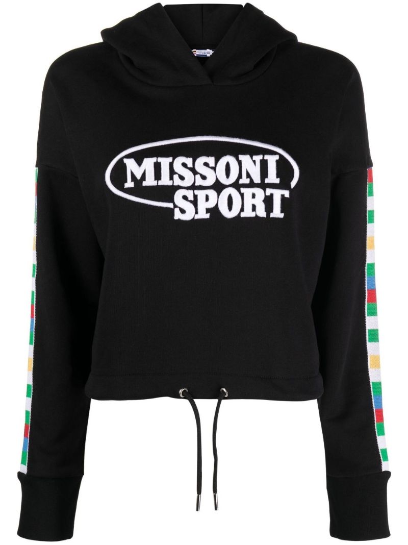 Black Logo Print Drawstring Hoodie
