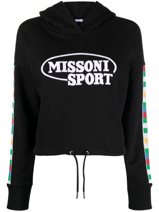 Black Logo Print Drawstring Hoodie