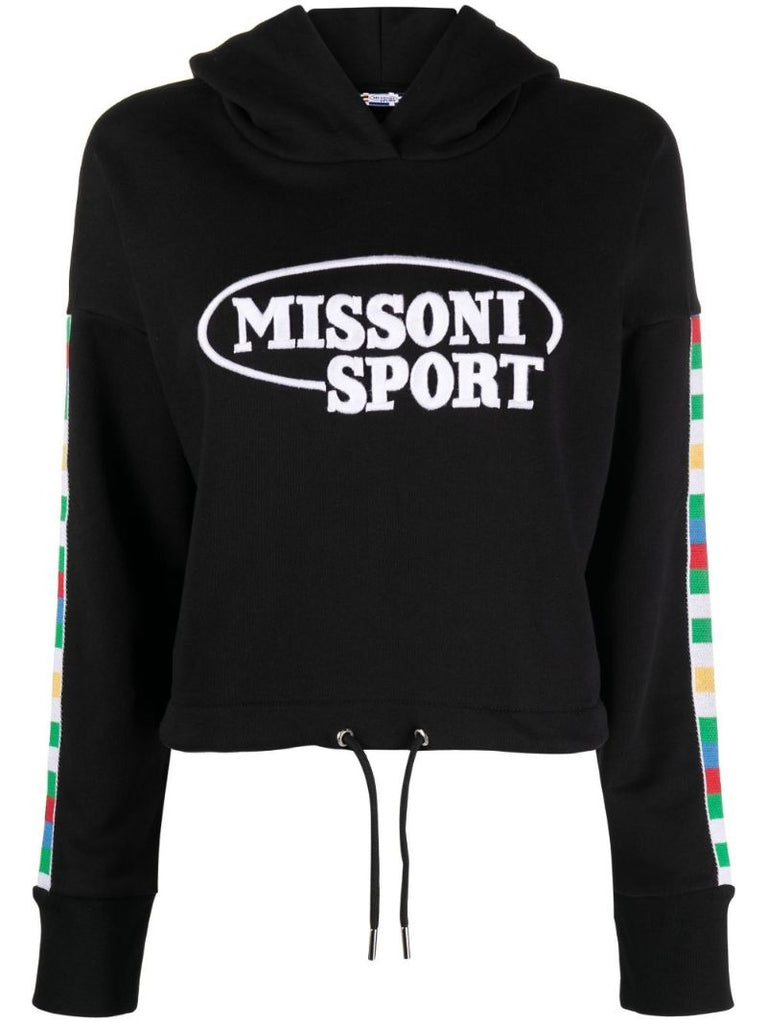 Black Logo Print Drawstring Hoodie