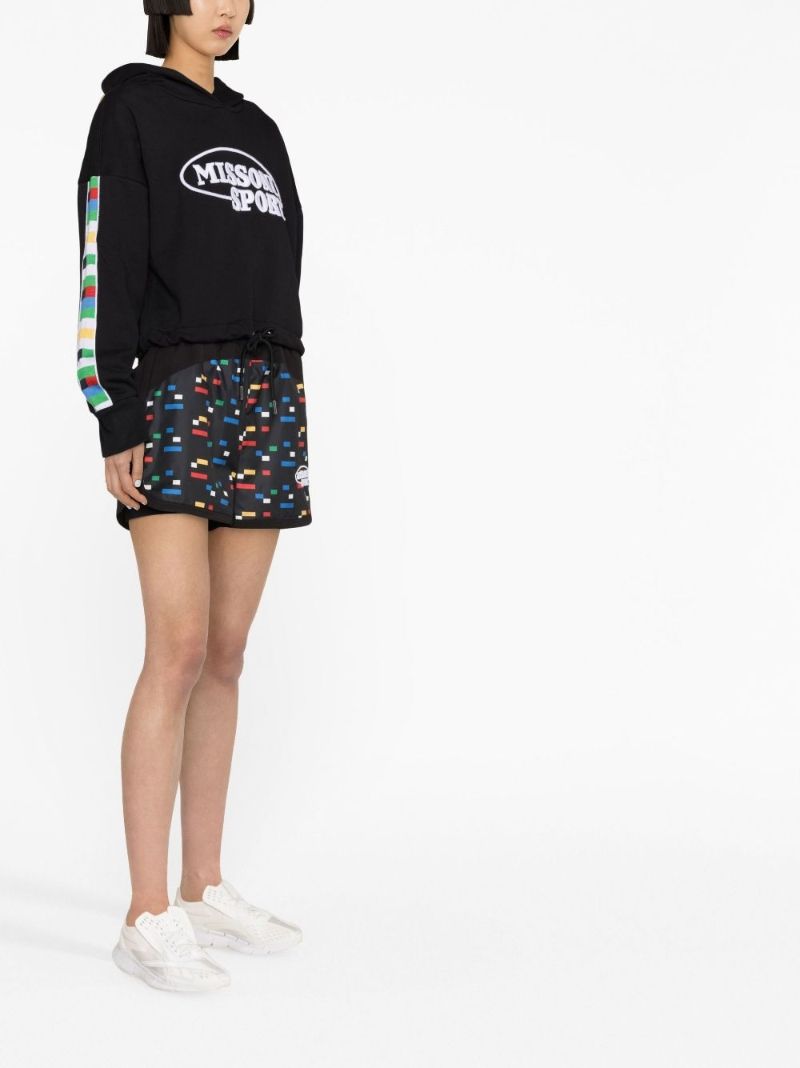 Black Logo Print Drawstring Hoodie