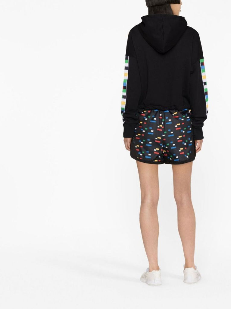 Black Logo Print Drawstring Hoodie