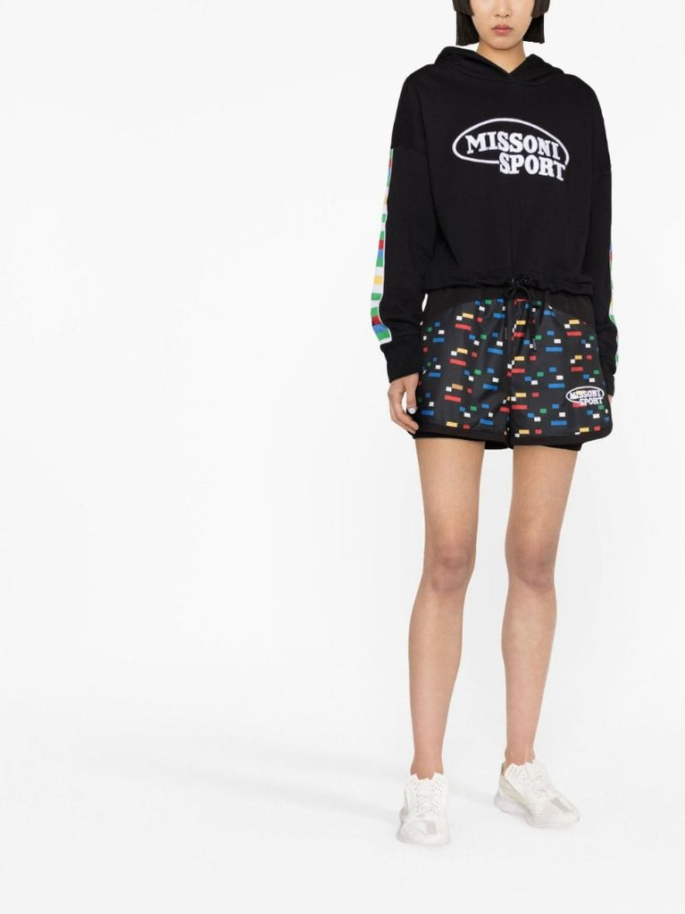 Black Logo Print Drawstring Hoodie