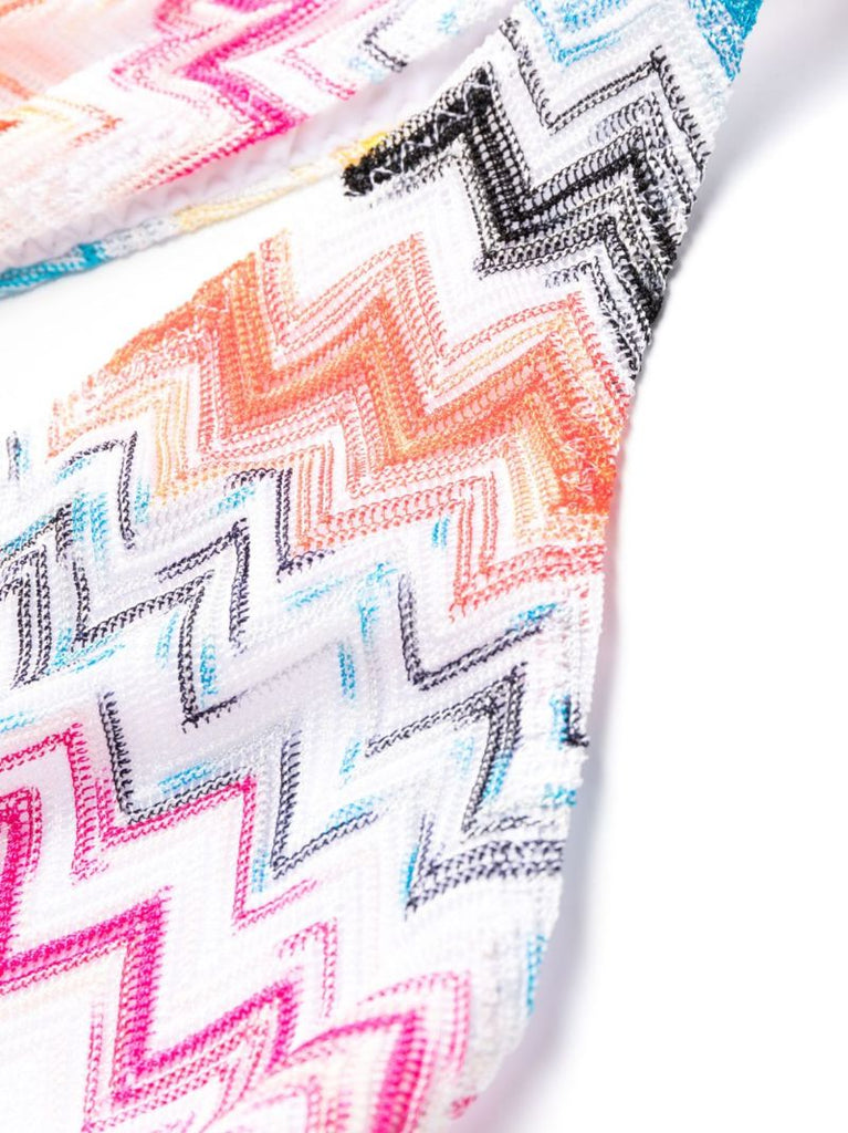 White Zigzag One Shoulder Swimsuit