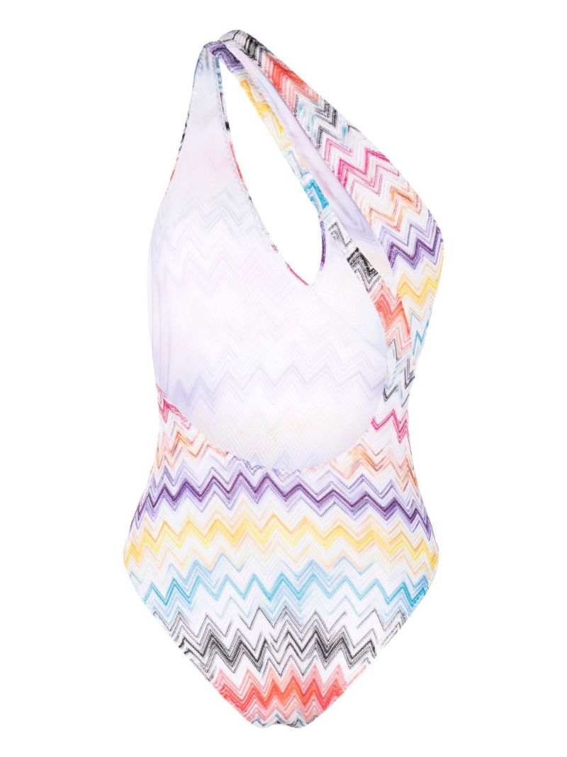 White Zigzag One Shoulder Swimsuit
