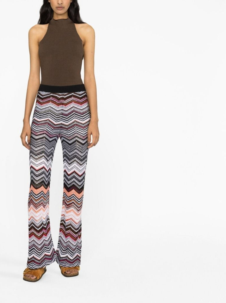 Black Zigzag Flared Trousers