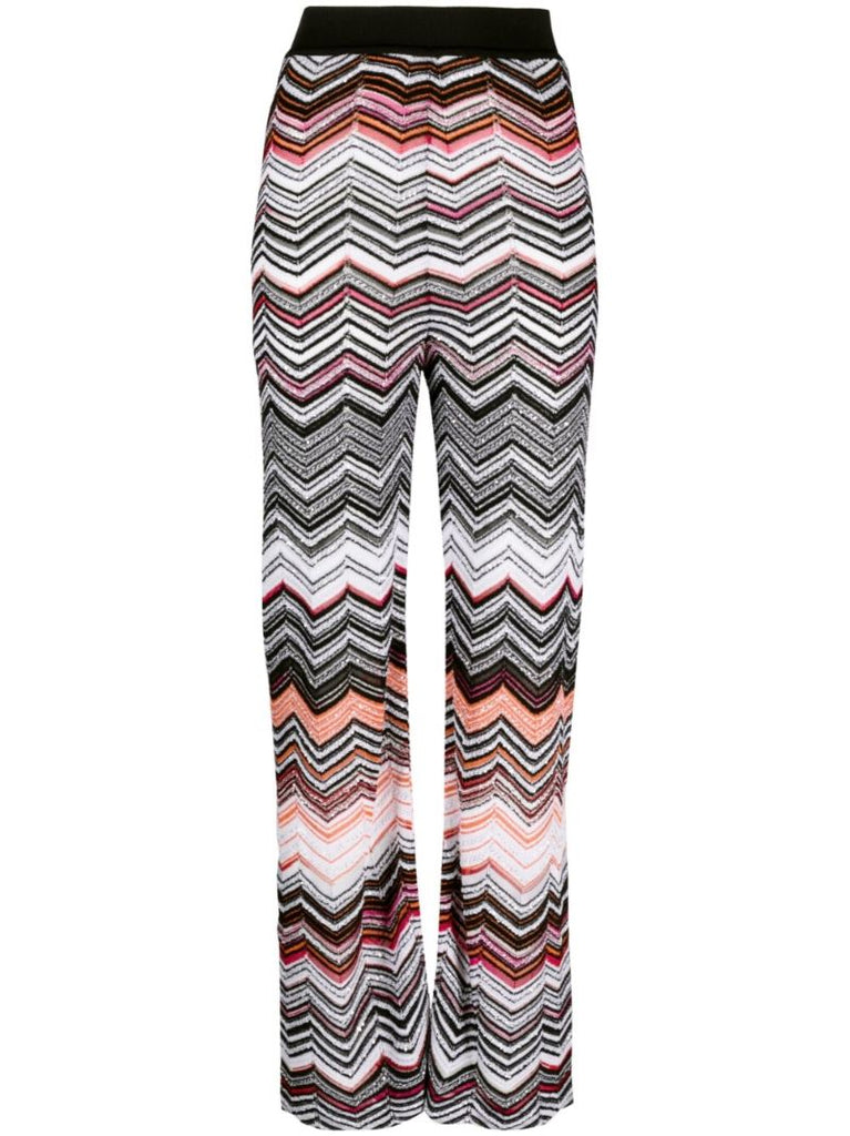 Black Zigzag Flared Trousers