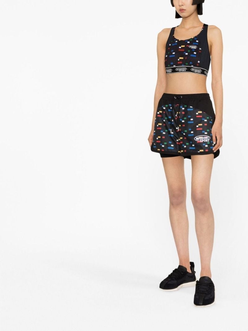 Black Pixel Print Sports Bra