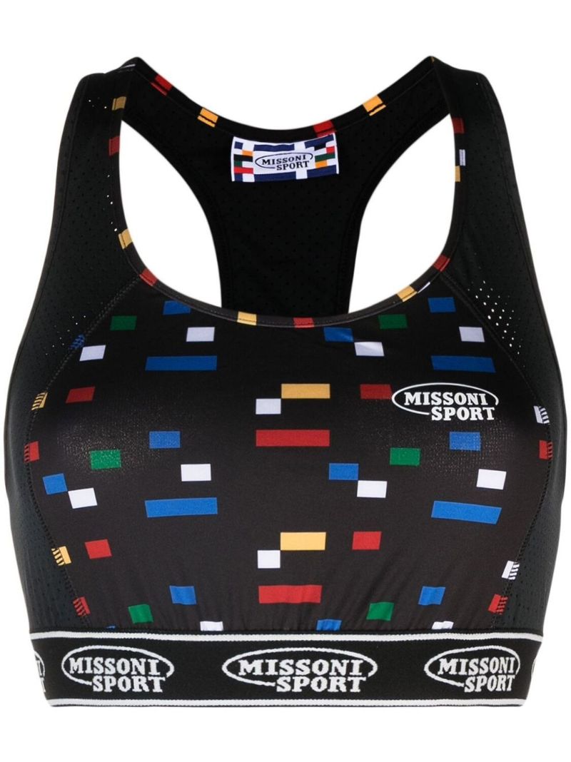 Black Pixel Print Sports Bra