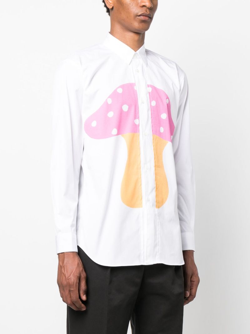 X Brett Westfall White Cotton Mushroom Print Shirt