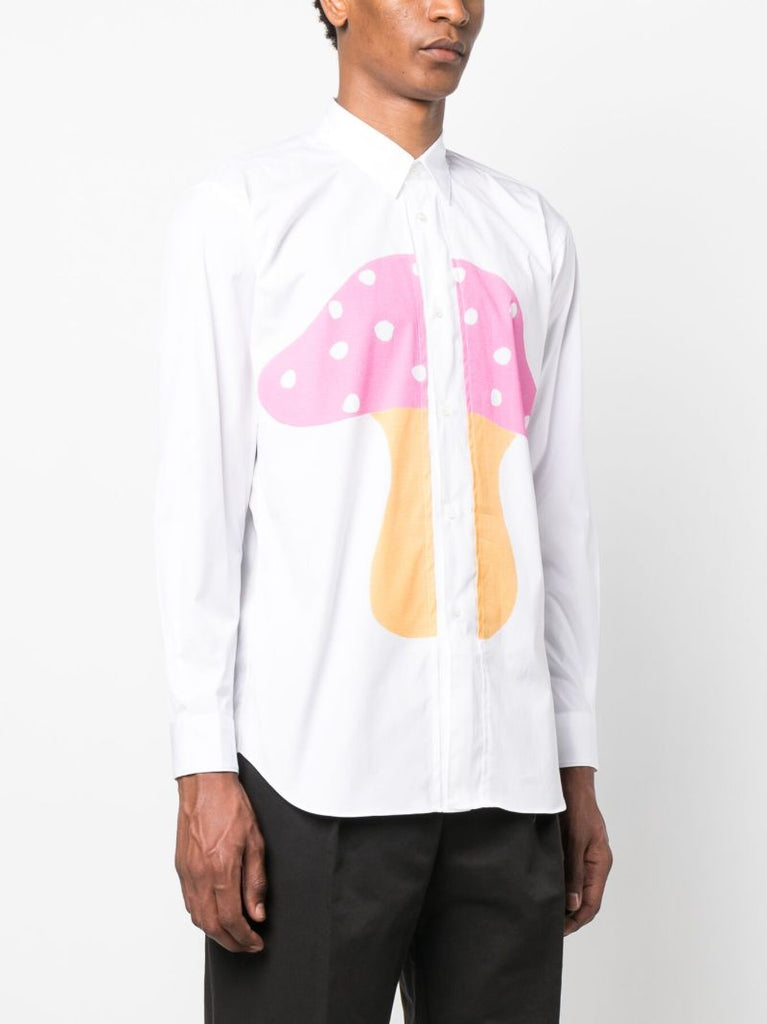 X Brett Westfall White Cotton Mushroom Print Shirt