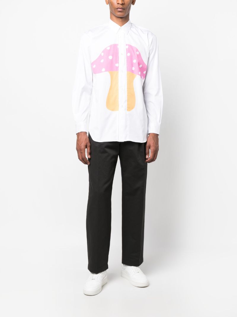 X Brett Westfall White Cotton Mushroom Print Shirt