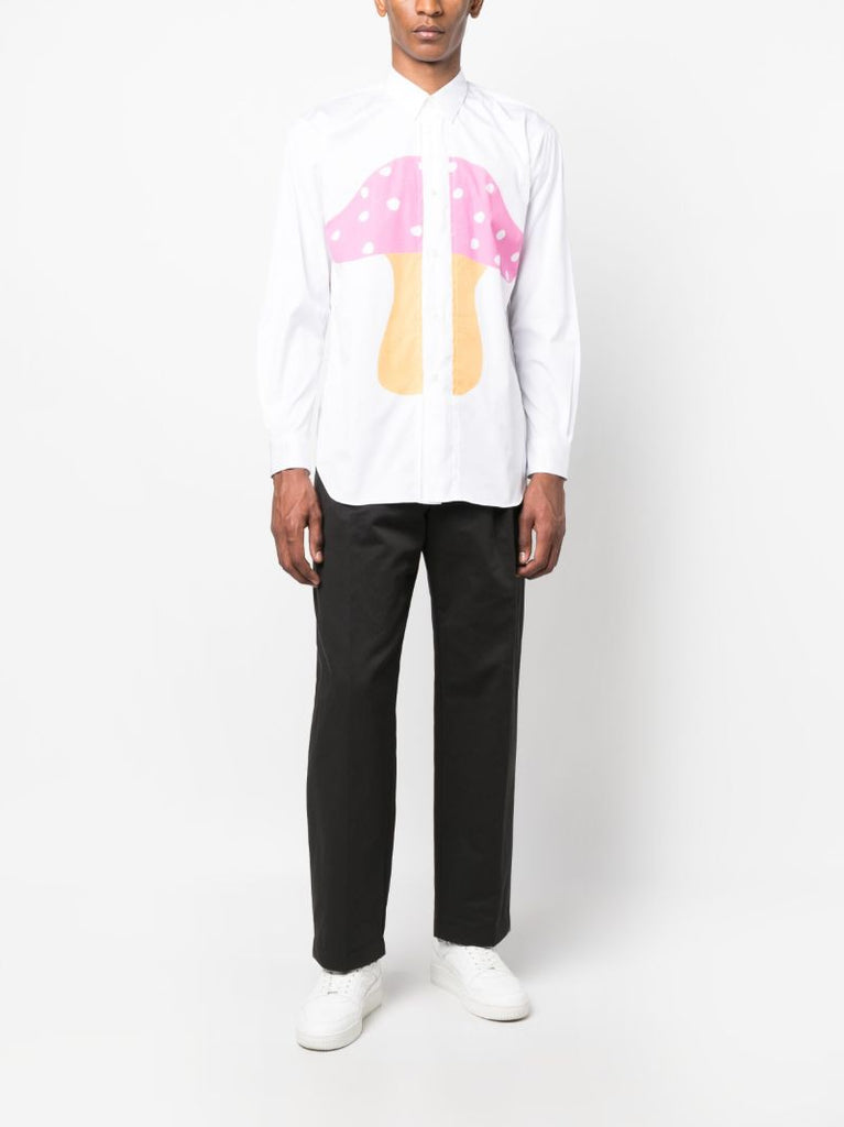 X Brett Westfall White Cotton Mushroom Print Shirt