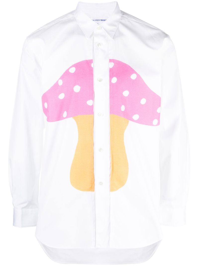 X Brett Westfall White Cotton Mushroom Print Shirt