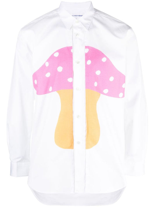 X Brett Westfall White Cotton Mushroom Print Shirt