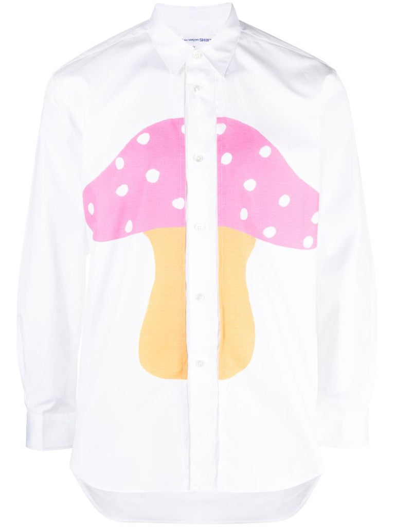 X Brett Westfall White Cotton Mushroom Print Shirt