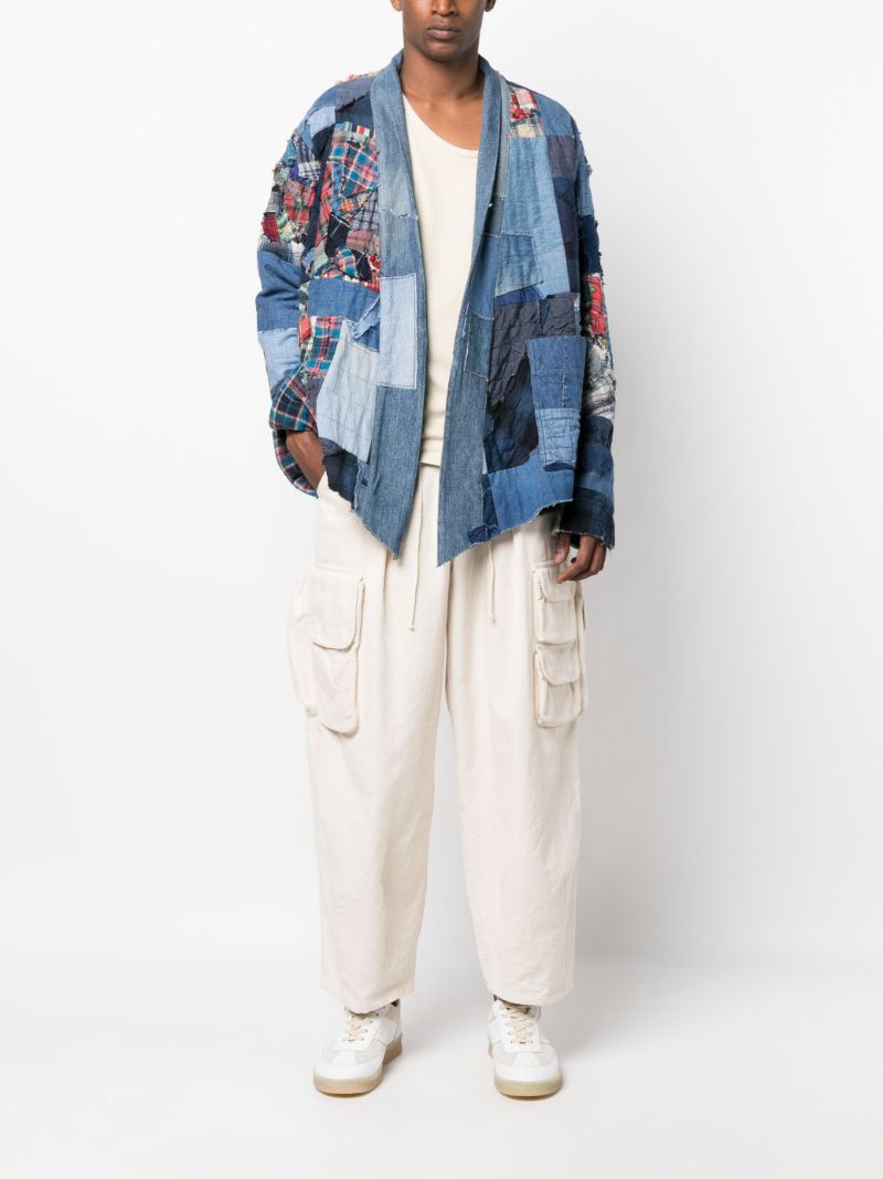 Blue Multi-stitch Denim Patchwork Cardigan