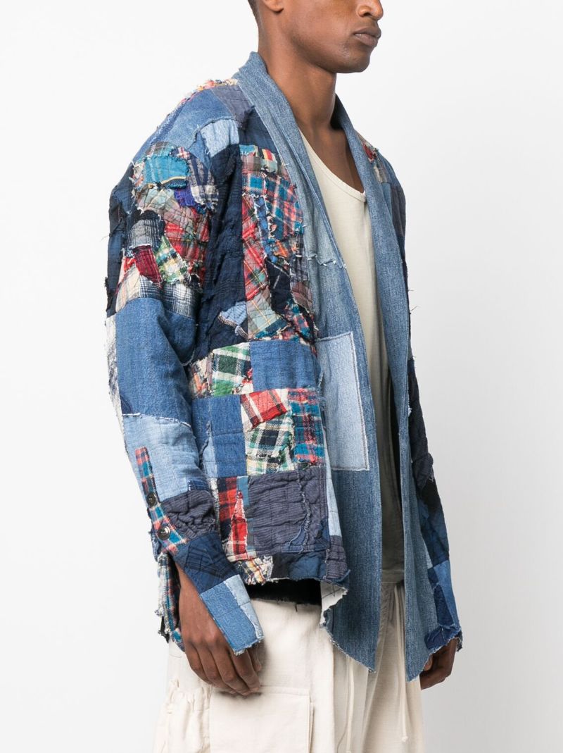 Blue Multi-stitch Denim Patchwork Cardigan