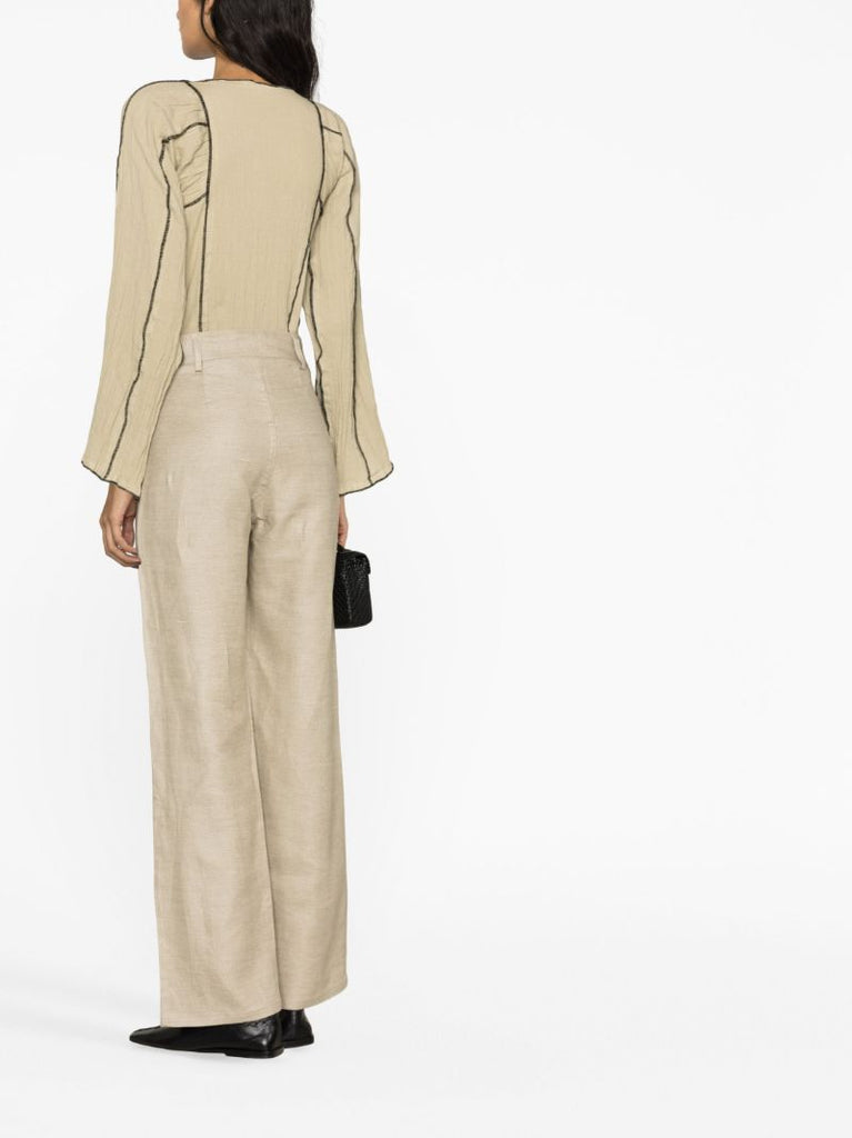 Neutral Navalo Linen Straight-leg Trousers