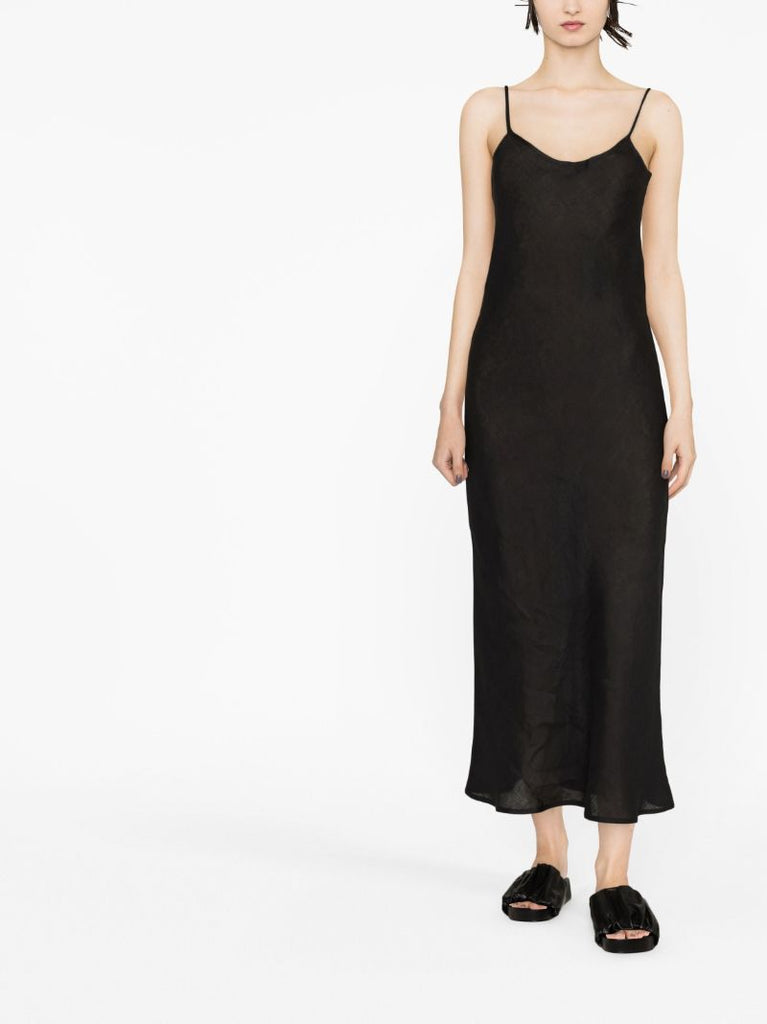 Black Dydine Linen Midi Dress