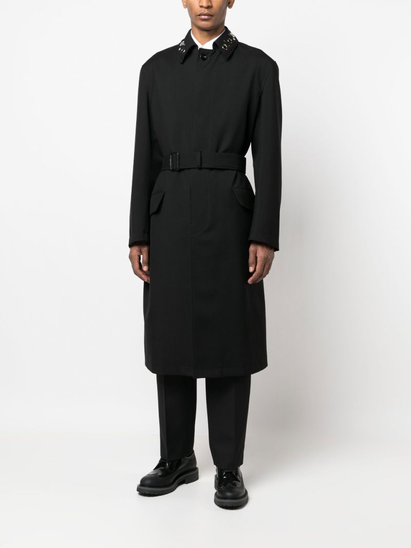 Black Eyelet Detail Single-breasted Coat