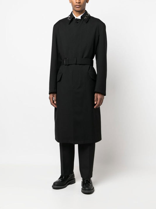 Black Eyelet Detail Single-breasted Coat