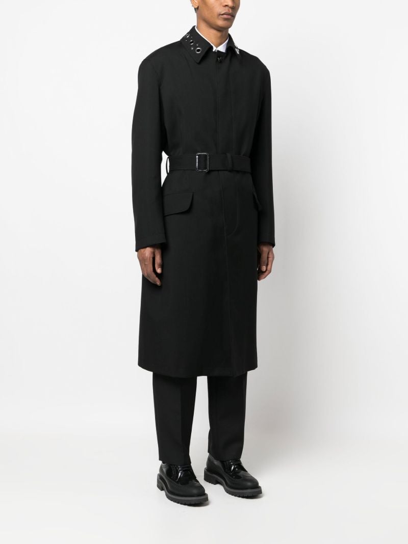 Black Eyelet Detail Single-breasted Coat