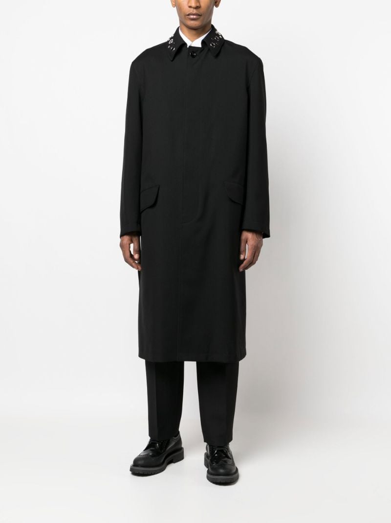 Black Eyelet Detail Single-breasted Coat