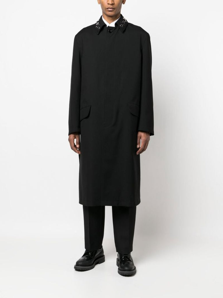 Black Eyelet Detail Single-breasted Coat