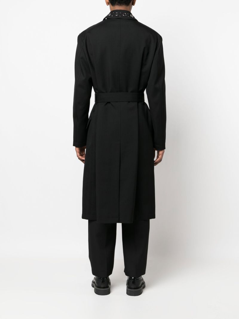 Black Eyelet Detail Single-breasted Coat