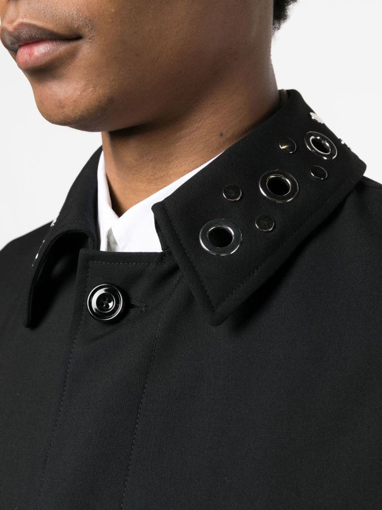 Black Eyelet Detail Single-breasted Coat