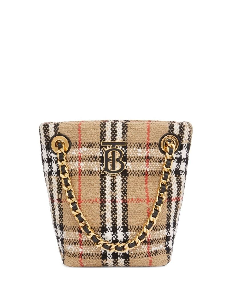 Neutral Vintage Check BouclÃ_x0083_Â© Mini Bucket Bag