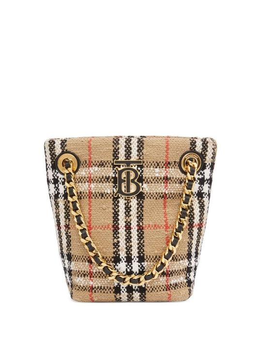 Neutral Vintage Check BouclÃ_x0083_Â© Mini Bucket Bag