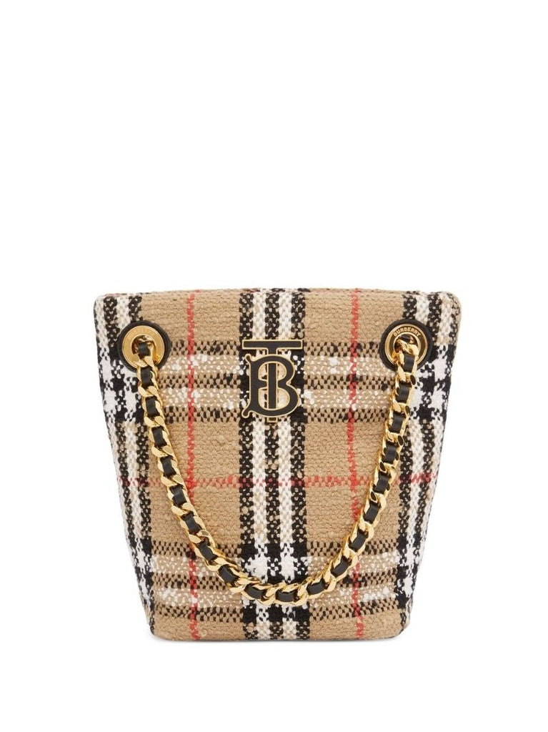 Neutral Vintage Check BouclÃ_x0083_Â© Mini Bucket Bag