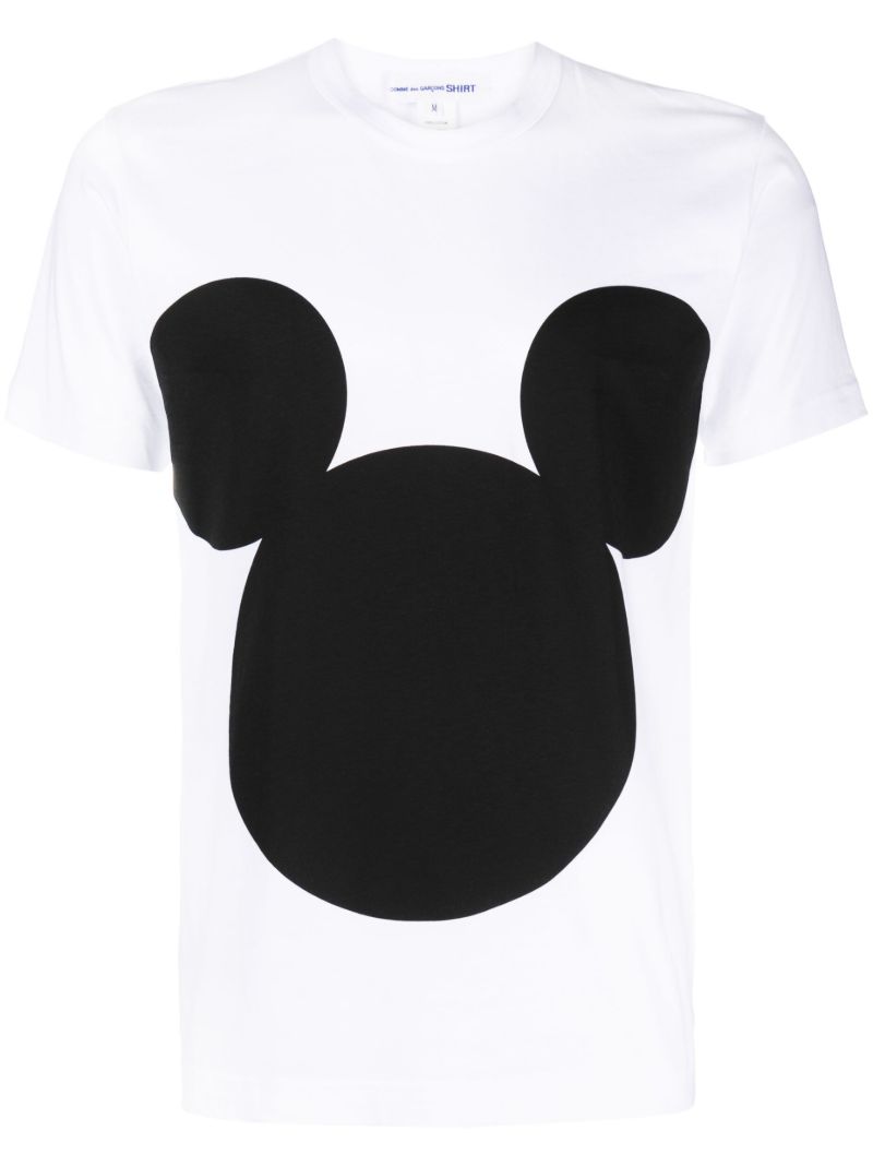 White Mickey Mouse Print T-shirt