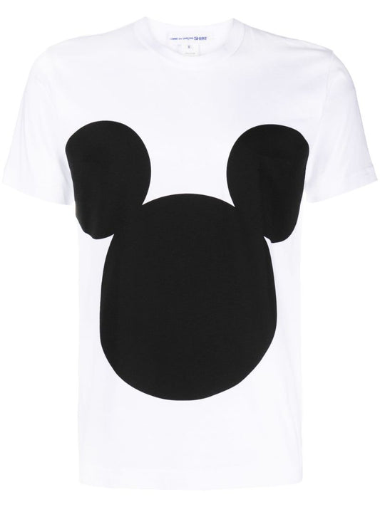 White Mickey Mouse Print T-shirt