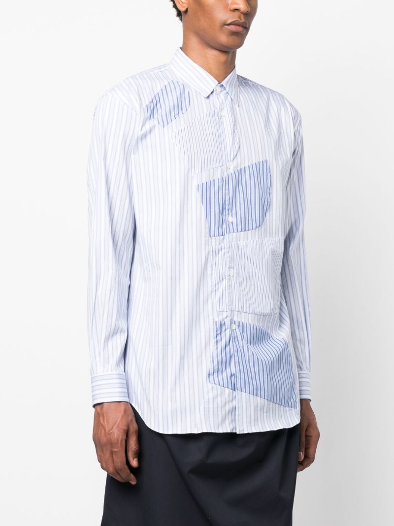 Blue Cotton Striped Patchwork Shirt