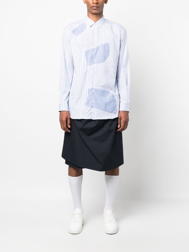 Blue Cotton Striped Patchwork Shirt