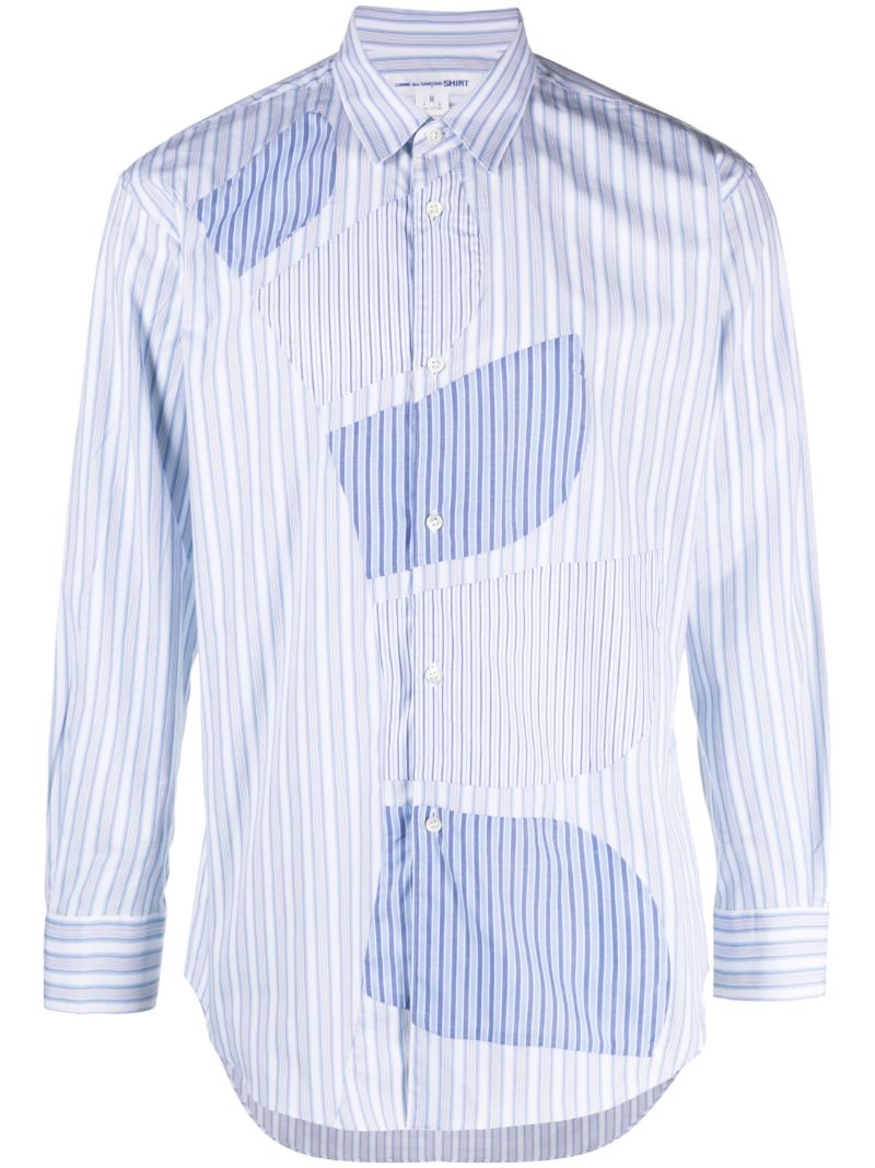 Blue Cotton Striped Patchwork Shirt