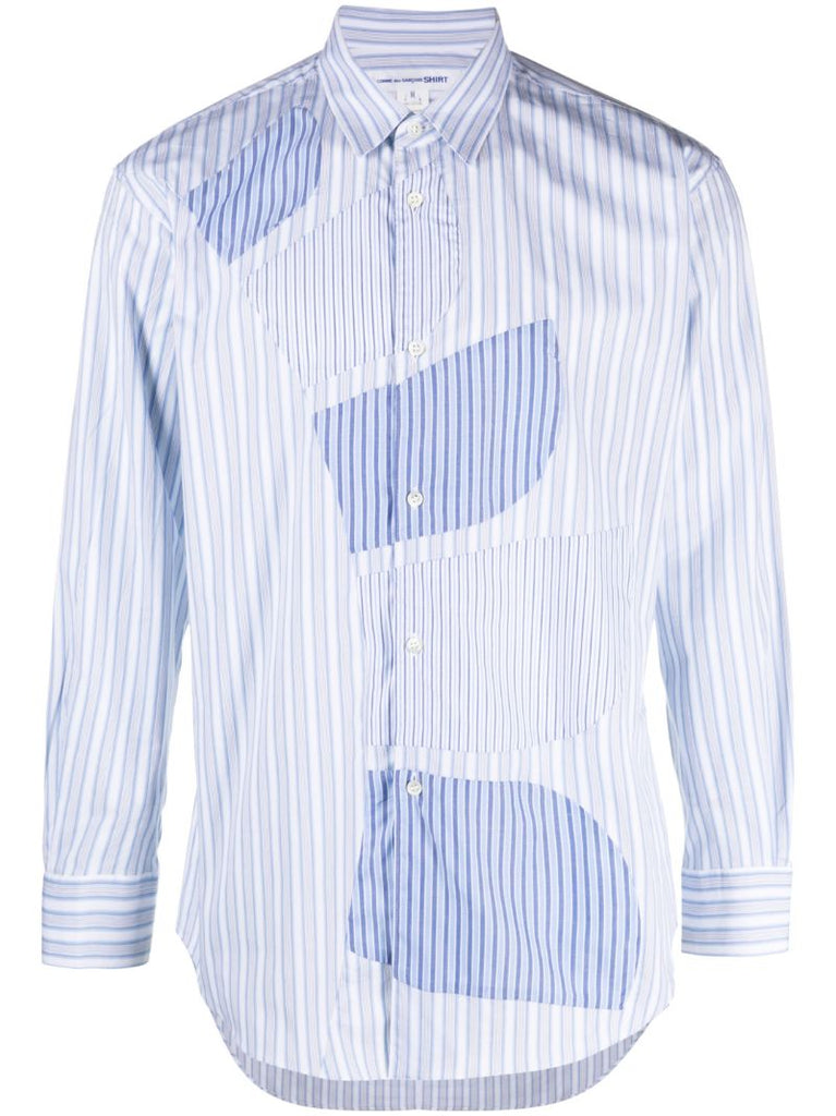 Blue Cotton Striped Patchwork Shirt