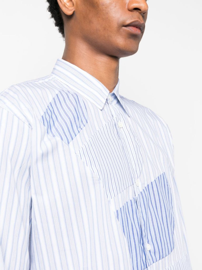 Blue Cotton Striped Patchwork Shirt