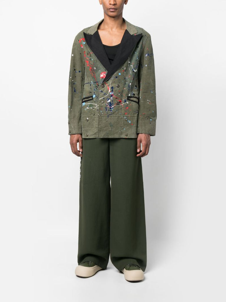 Green Paint-splatter Double-breasted Blazer