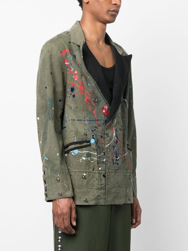 Green Paint-splatter Double-breasted Blazer