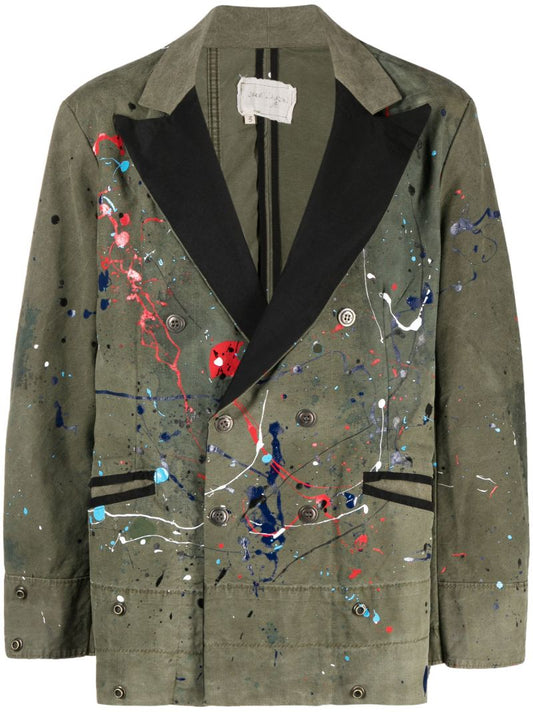 Green Paint-splatter Double-breasted Blazer
