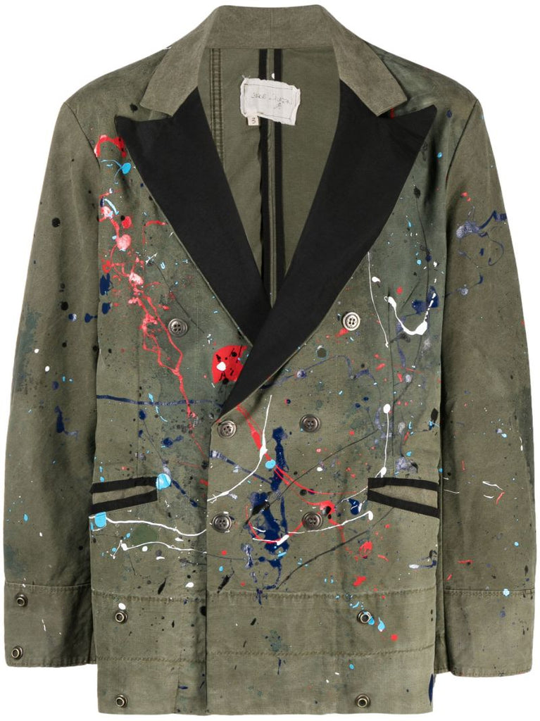 Green Paint-splatter Double-breasted Blazer