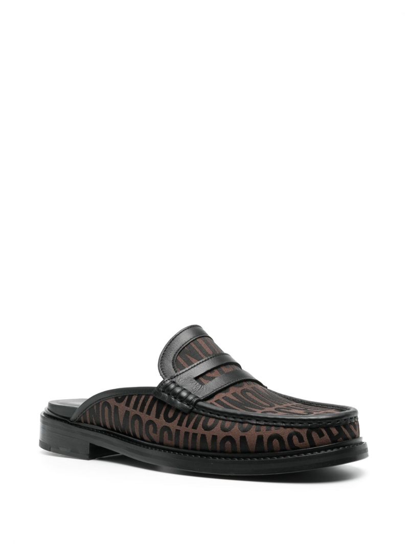 Brown Logo Jacquard Leather Mules
