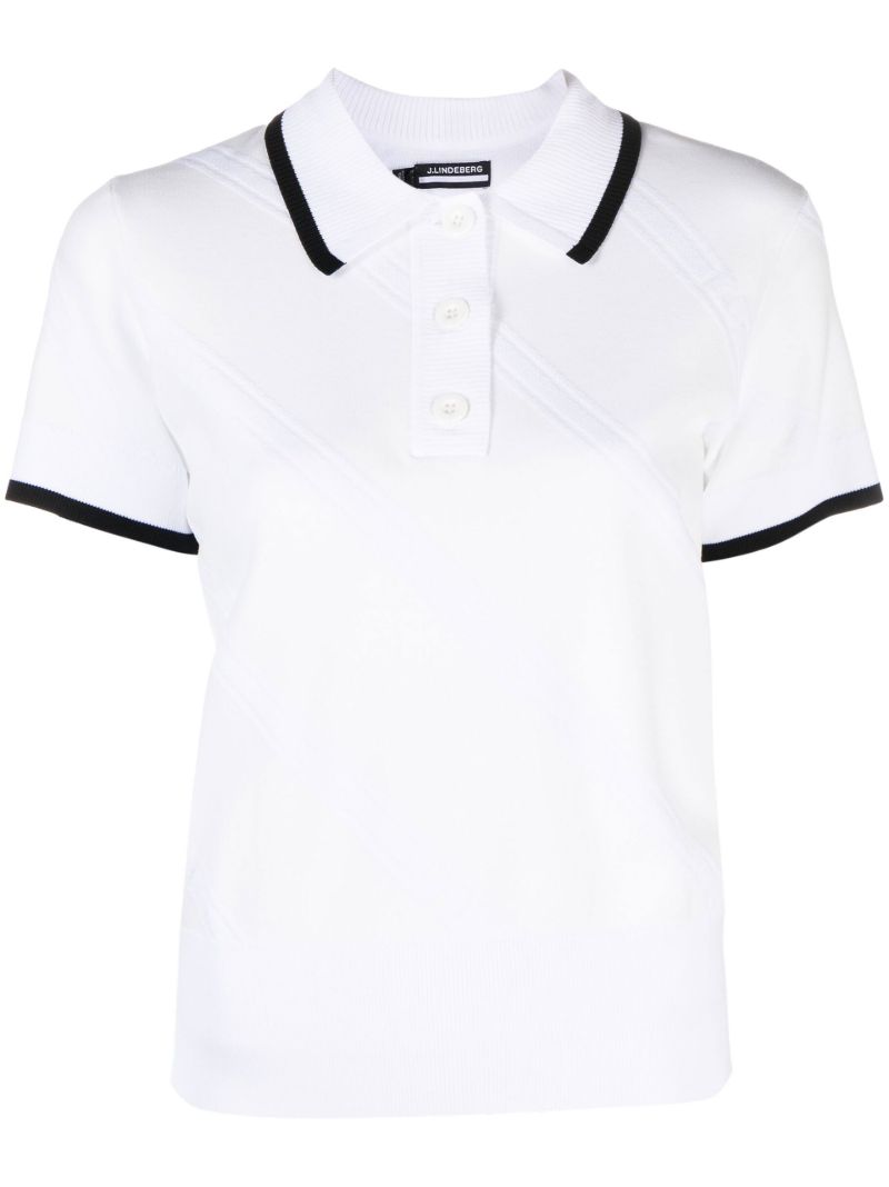 White Feline Jacquard Knit Golf Polo Top