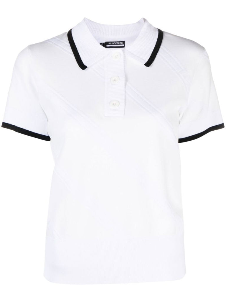 White Feline Jacquard Knit Golf Polo Top