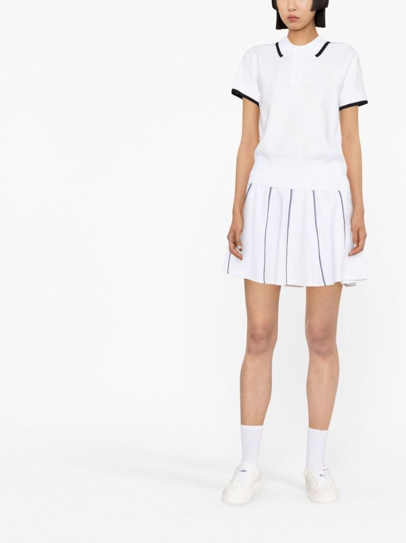 White Feline Jacquard Knit Golf Polo Top