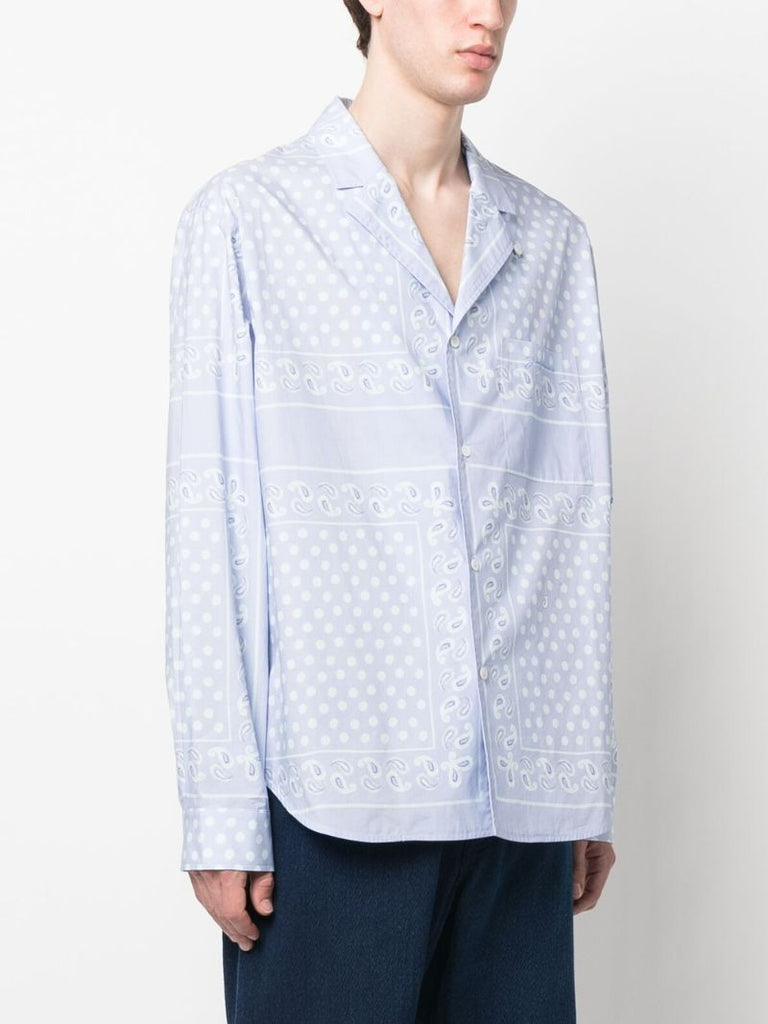 Blue Paisley Print Long-sleeved Cotton Shirt